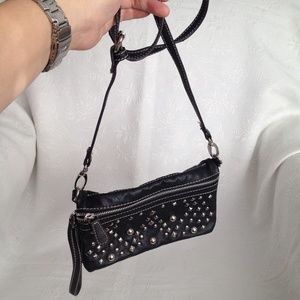 black mini bag/wrist-let w/ strap